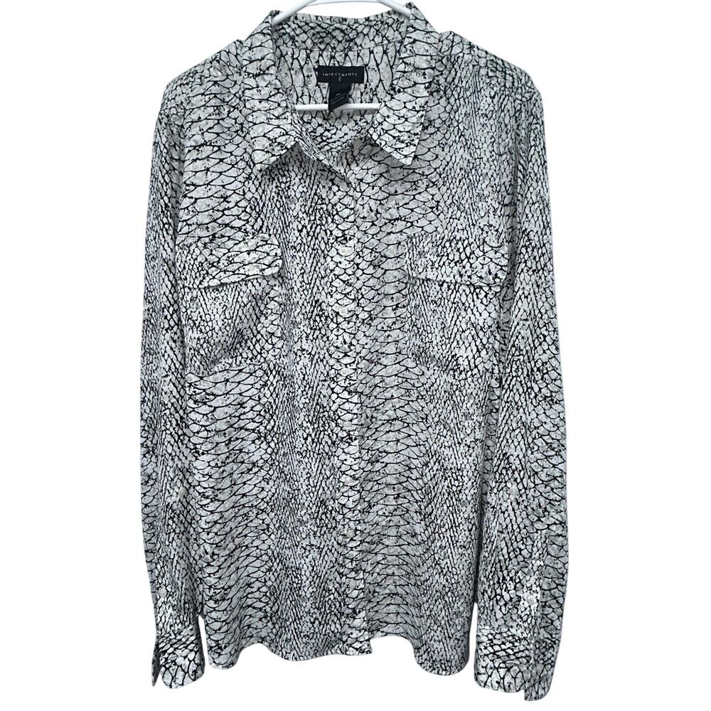 Investments II Blouse Women's 3X Abstract Striped Career Corpcore Button Front